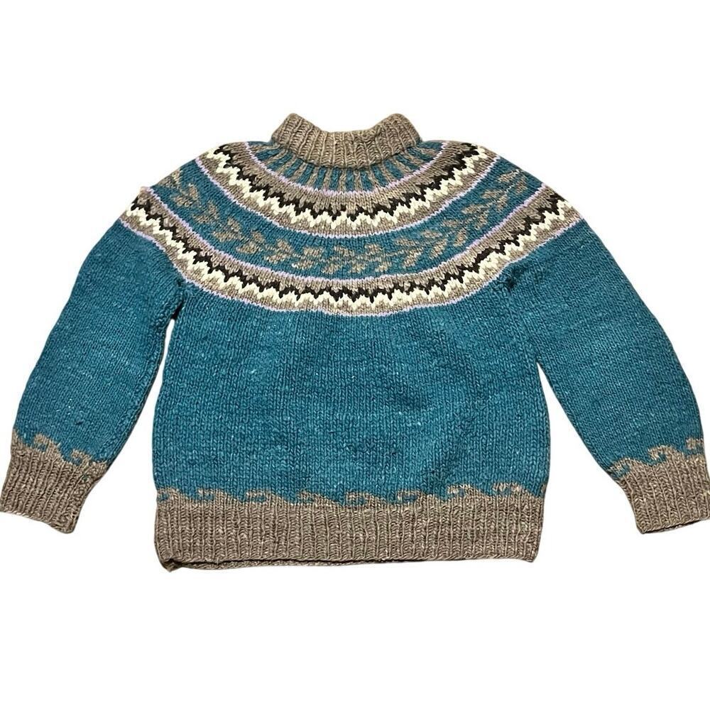 VTG Del Mundo Ecuador 100% Wool Fair Isle Handmade Crewnck Sweater Nordic Aztec